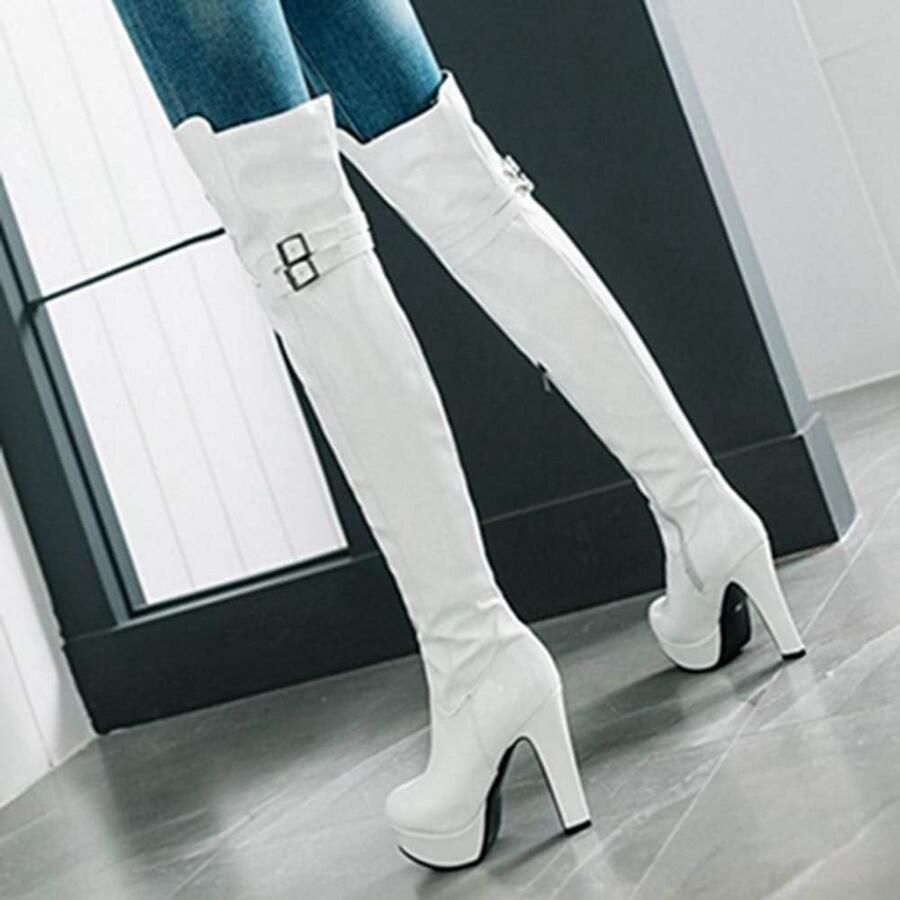 Dames Plateau Kniehoge Laarzen met Comfortabele Blokhak