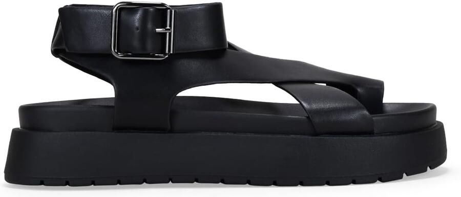 Dames Plateau Sandalen met Brede Band en Gesp Zwart