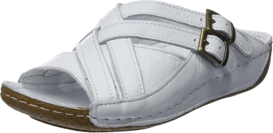 Dames Plateau Sandalen met Gesp Wit Leer