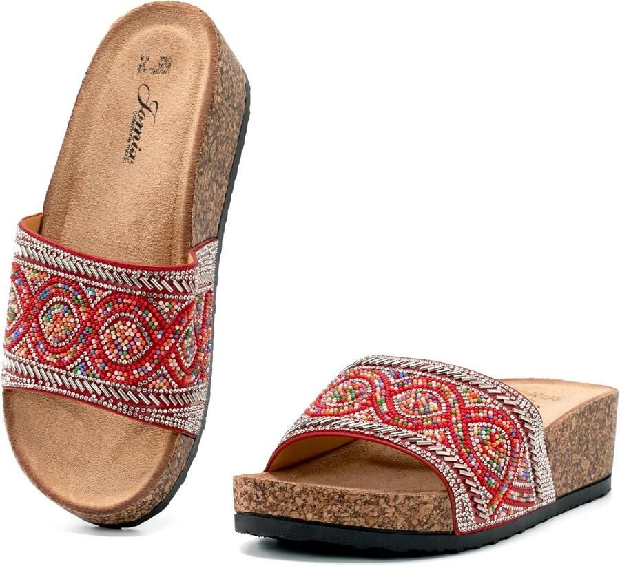 Dames Plateau Sandalen met Parels Comfortabele Zomer Slippers voor Binnen & Buiten