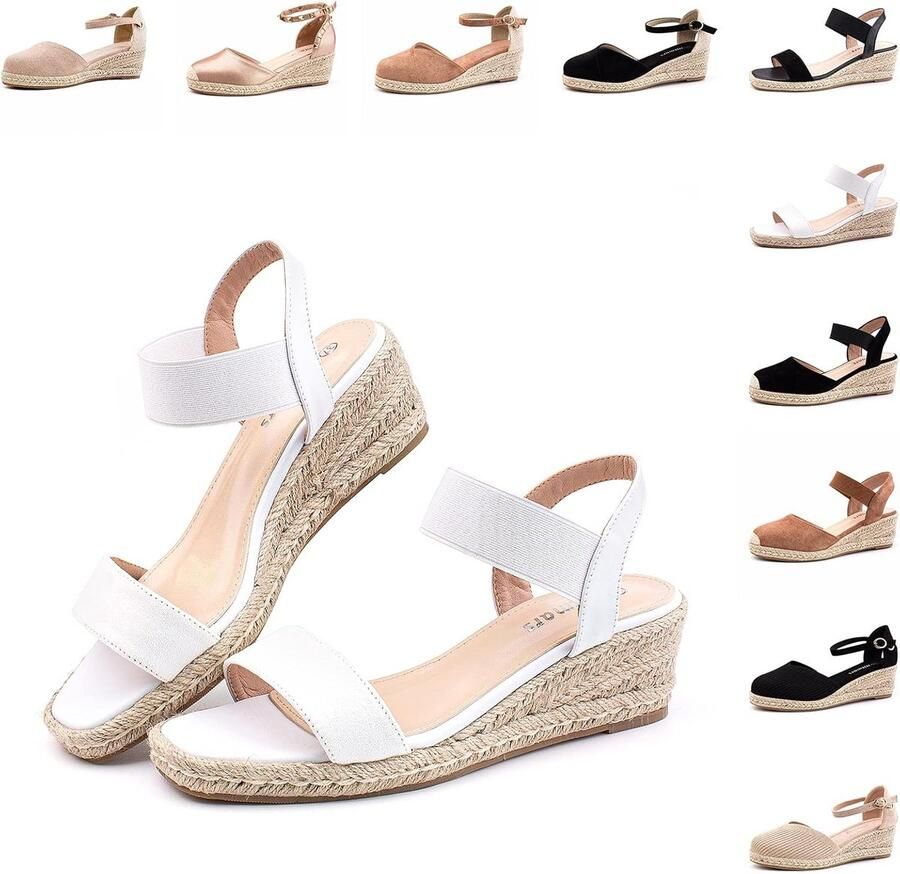 Dames Plateausandalen met Sleehak Gesloten Espadrilles voor Zomer Verkrijgbaar in Zwart Beige Kaki Wit )