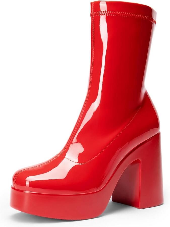 Dames Platform Enkellaarzen met Hoge Chunky Blok Hak en Vierkante Neus