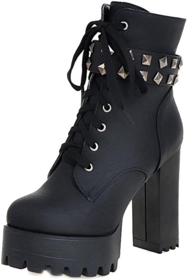 Dames Platform Laarzen met Hoge Blokhak en Studs