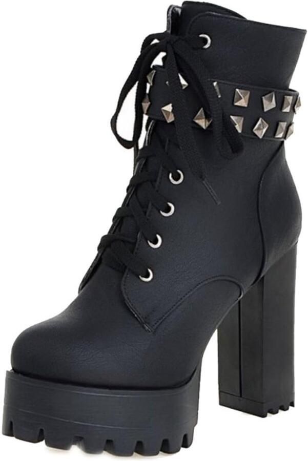 Dames Platform Laarzen met Hoge Blokhak en Studs