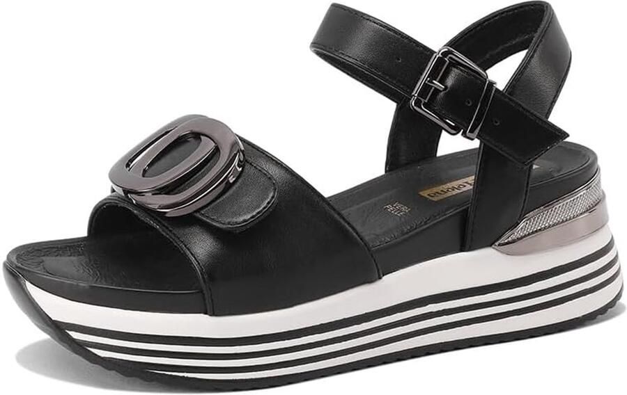 Dames Platform Sandalen met Band en Gesp Zwart