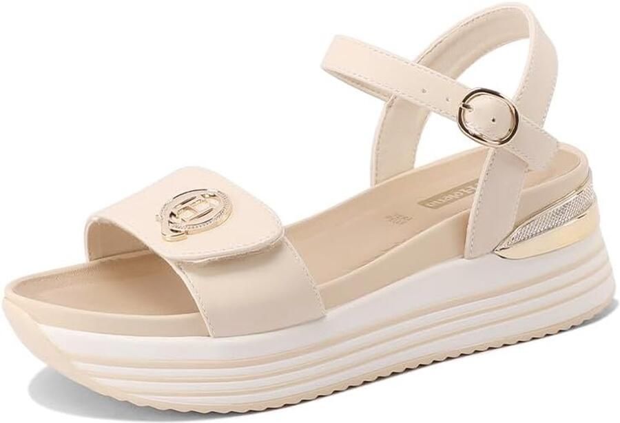 Dames Platform Sandalen met Bandjes en Gesp Beige