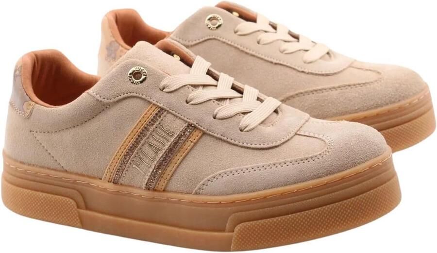 Dames Platform Sneakers Beige met Geo Details en Comfortabel Voetbed