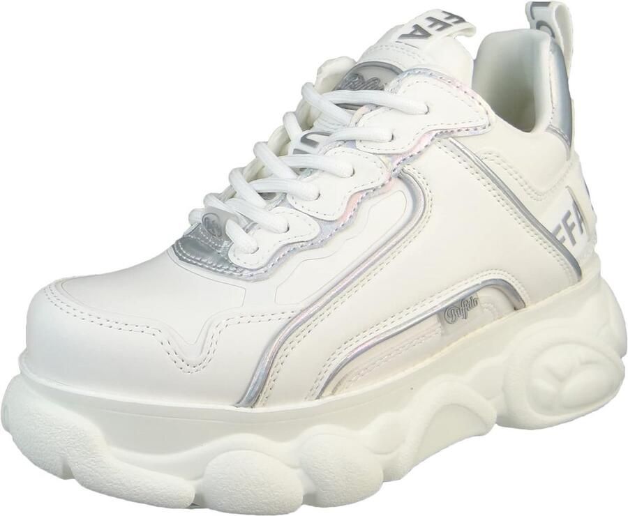 Dames platform sneakers wit zilver imitatieleer hoge zool