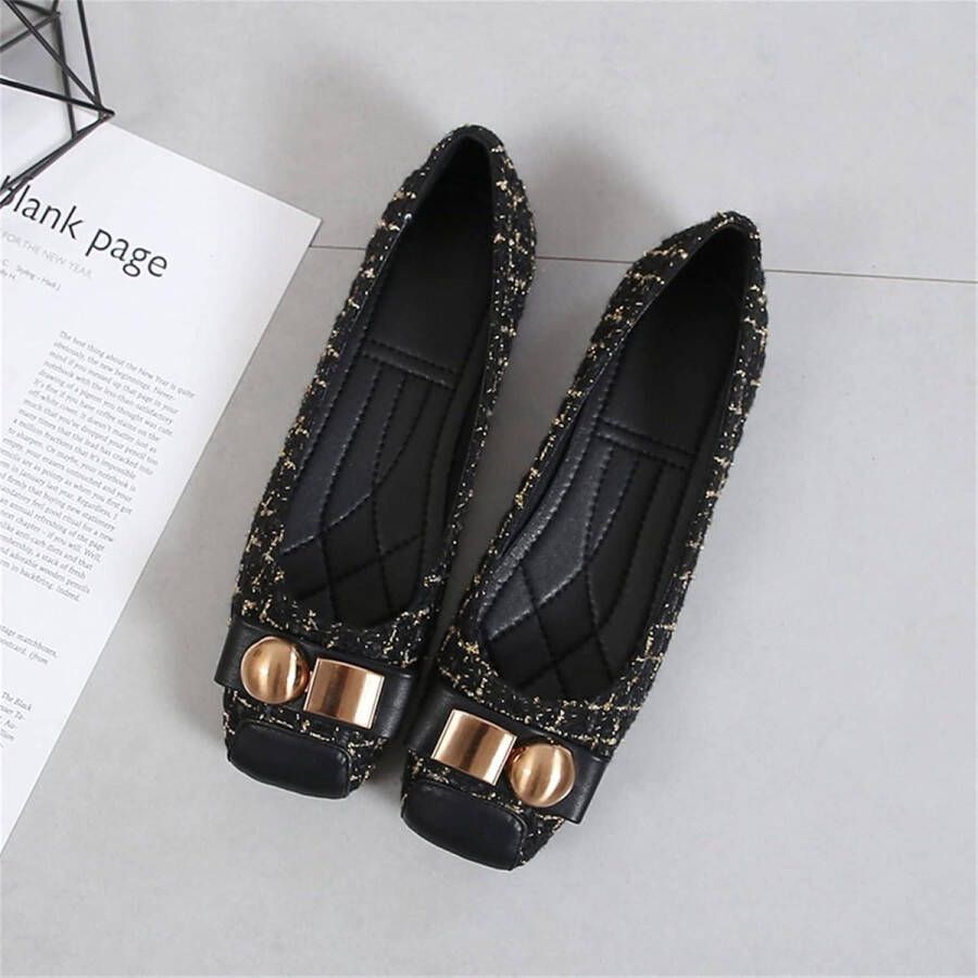 Dames Platte Modieuze Gespschoenen Vierkante Teen Comfortabele Slip-on Pumps Dolly's Zwart