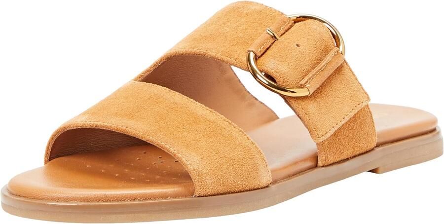 Dames platte sandalen cognac leer comfortabel en stijlvol