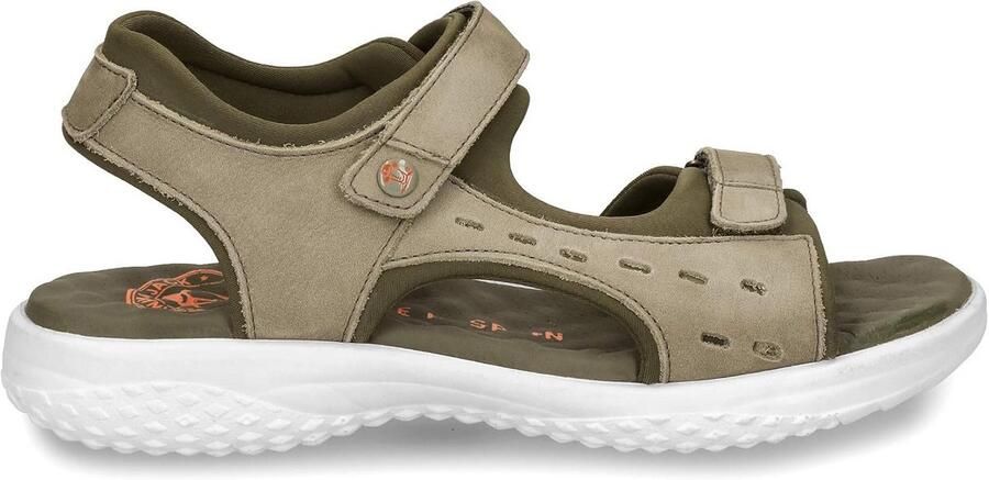 Dames Platte Sandalen Khaki Leer Verstelbaar Comfortabel