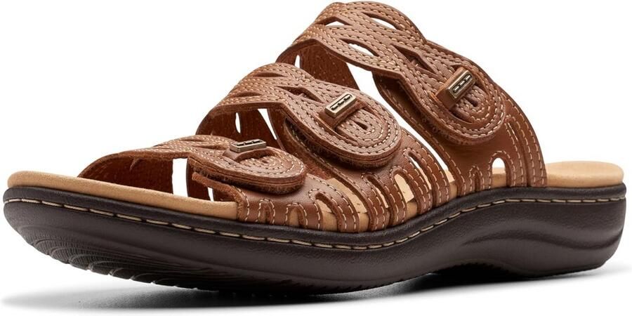 Dames Platte Sandalen Leer Lichtbruin Comfortabele Zomer Sandaal