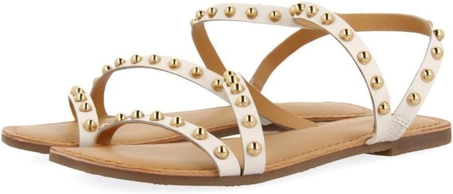 Dames Platte Leren Sandalen met Klinknageldetails