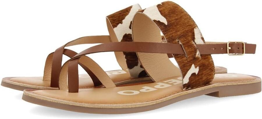 Dames Platte Sandalen Leer met Pony Huid Print Comfortabele Zomersandalen
