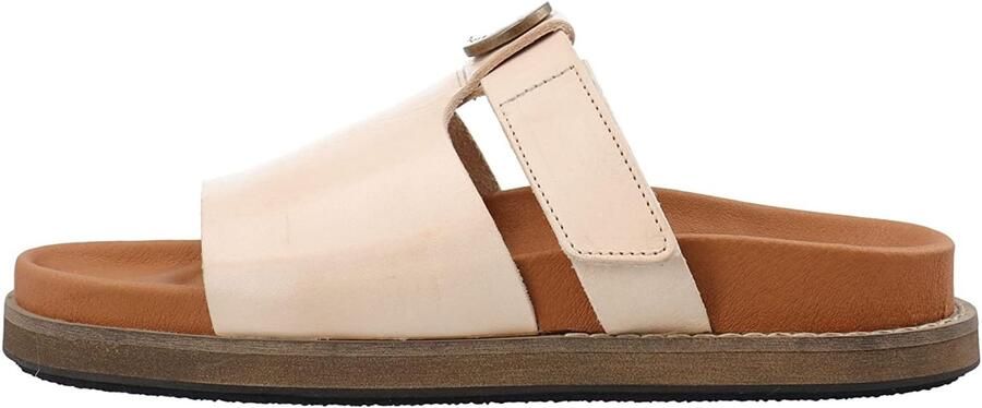 Dames Platte Sandalen Leer Natuurlijk