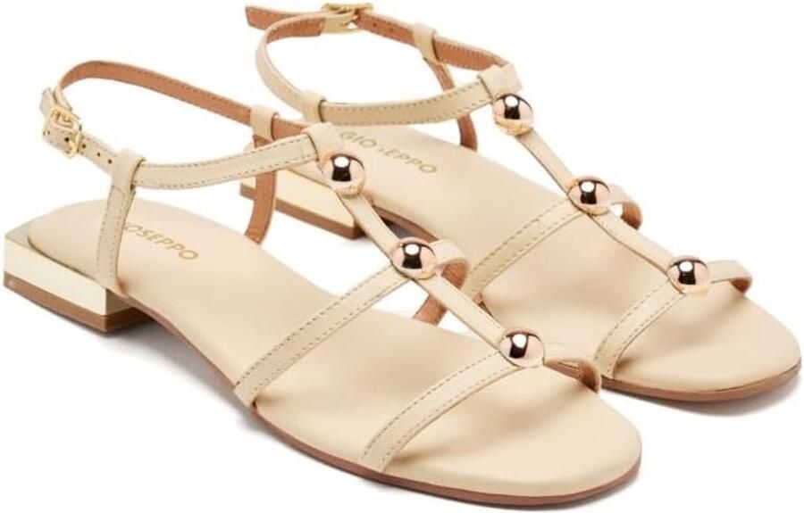 Dames Platte Sandalen met Leer en Versiering