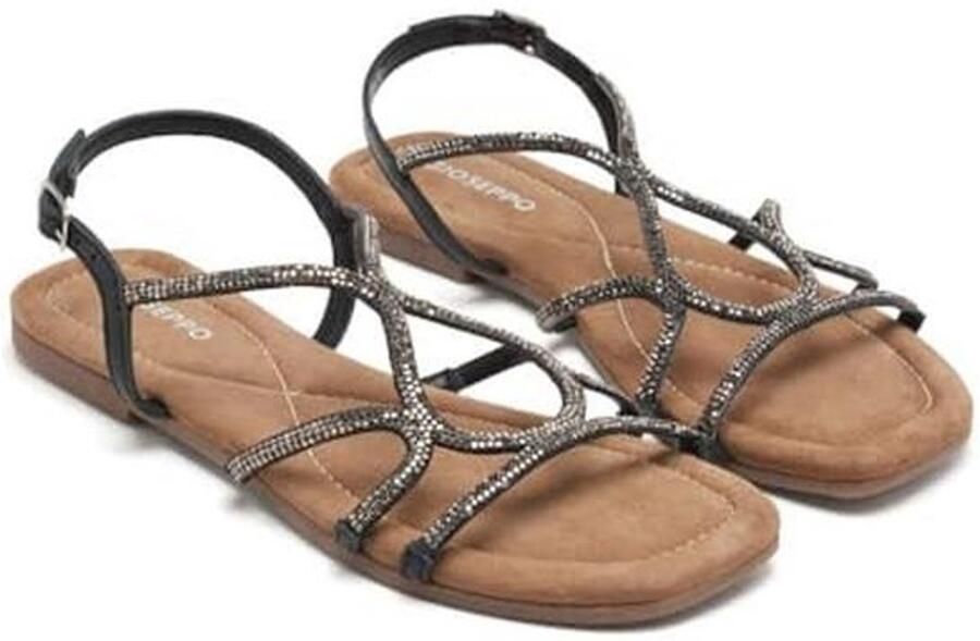 Dames Platte Sandalen met Strass en Gespsluiting