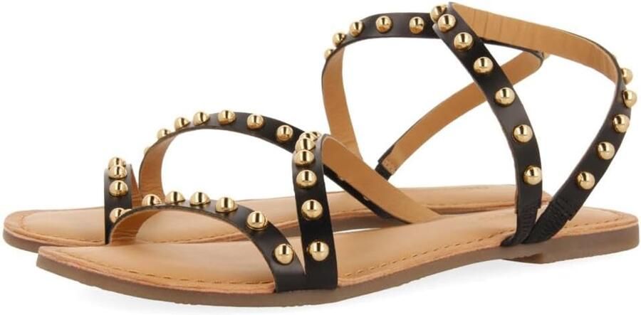 Dames Platte Sandalen met Studs Zwart
