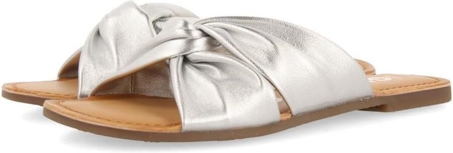 Dames Platte Sandalen Oranje Leer Met Kruisbanden