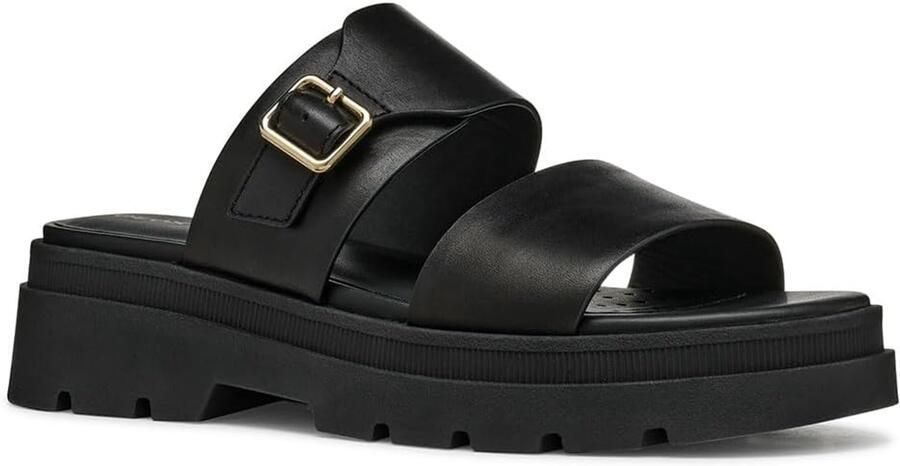 Dames platte sandalen zwart leer slip-on open teen