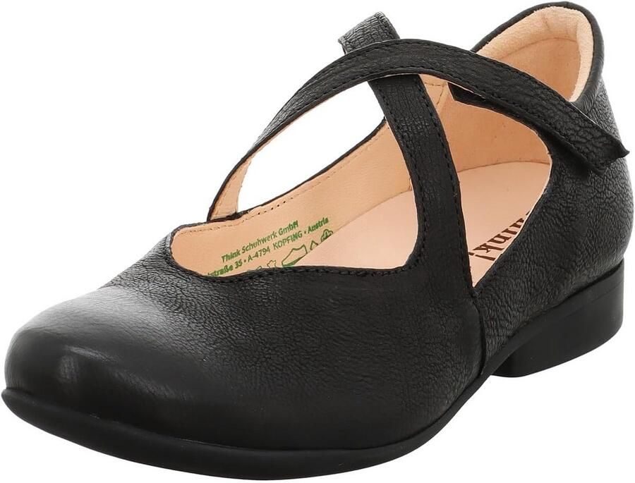 Dames platte schoenen zwart chromaatvrij leer met klittenband