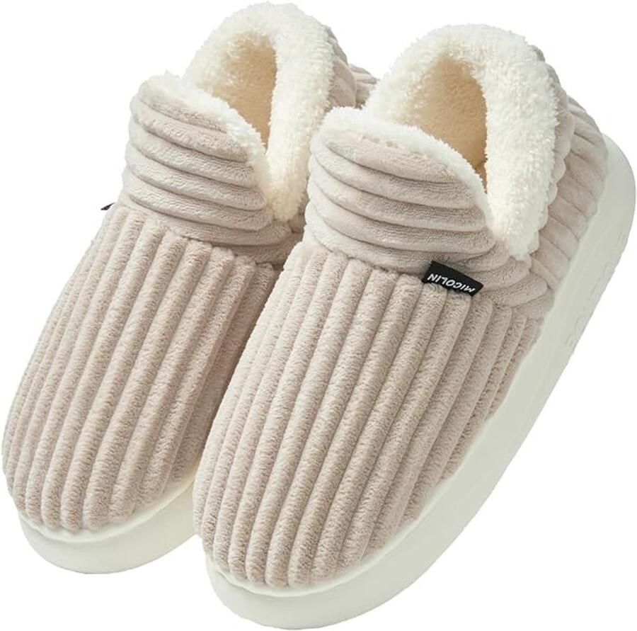 Dames Pluche Pantoffels met Antislip Zool Warme Winter Slippers voor Binnen en Buiten