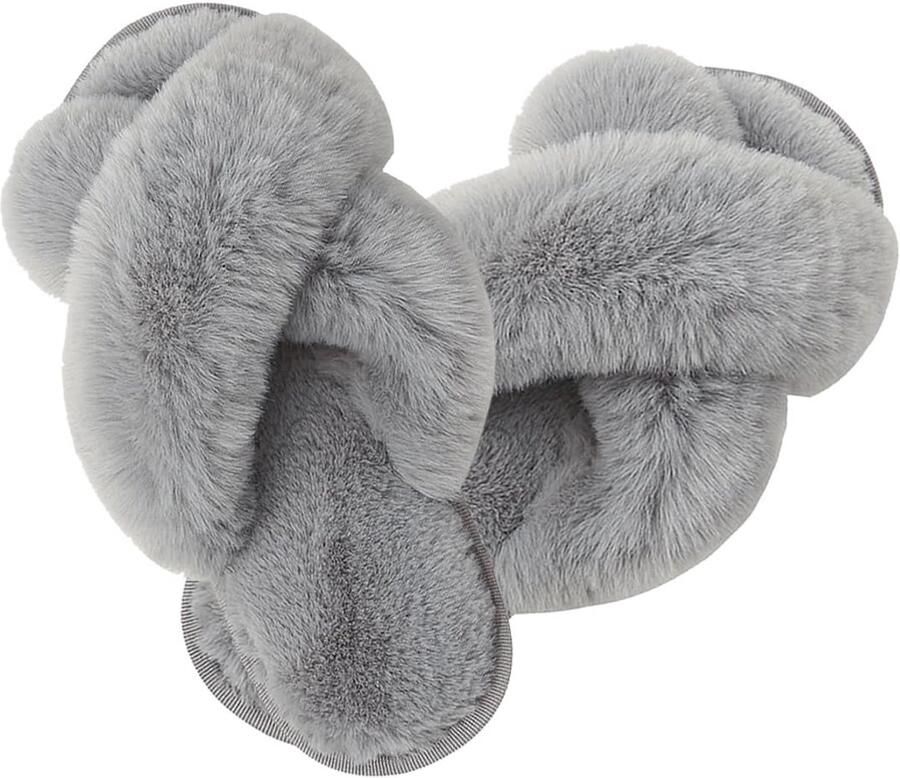 Dames Pluizige Huis Slippers met Kruisband en Open Neus voor Binnen en Buiten