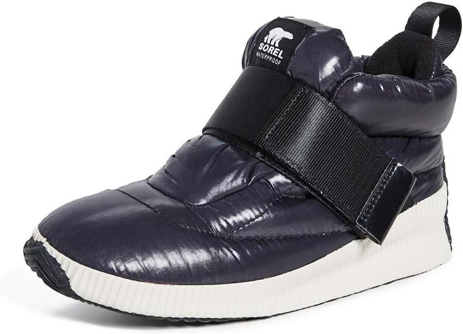 Dames Puffy Veterschoenen voor Wandelen in Glanzend Zwart