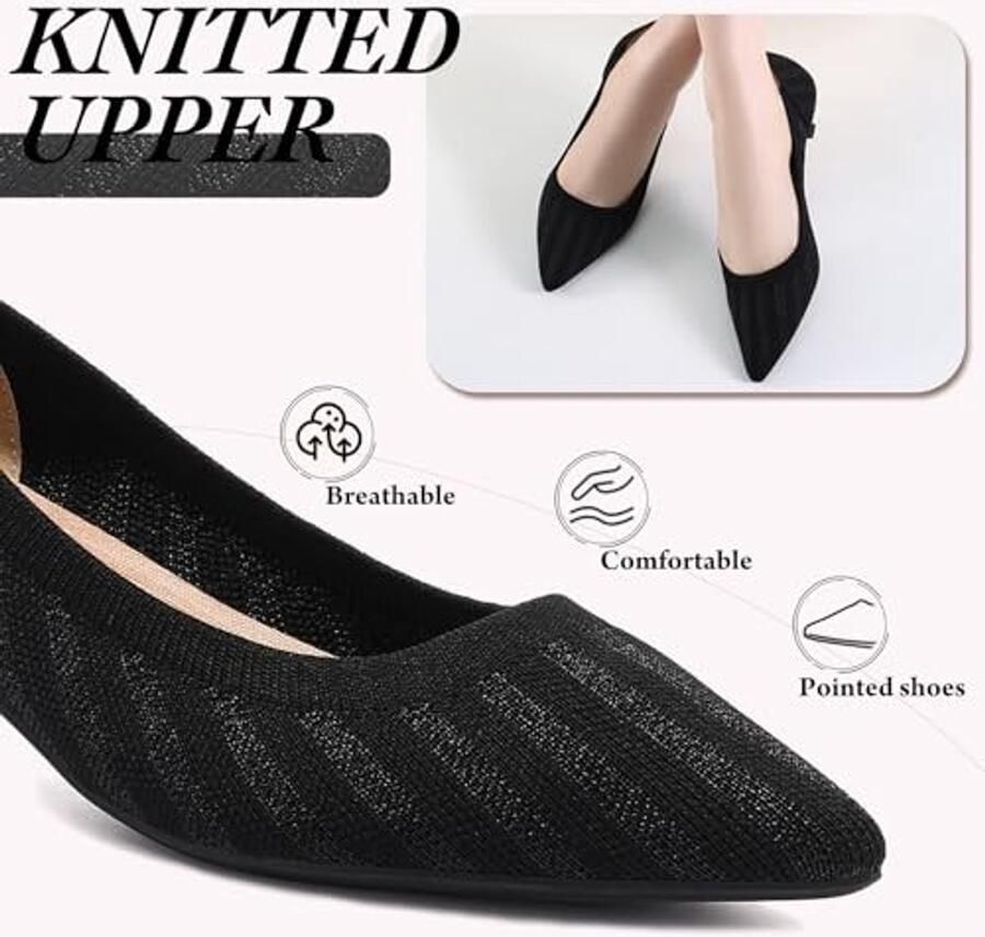 Dames Pumps met Kitten Heel Gecombineerd met Knitted Bovenkant Zwart - Foto 1
