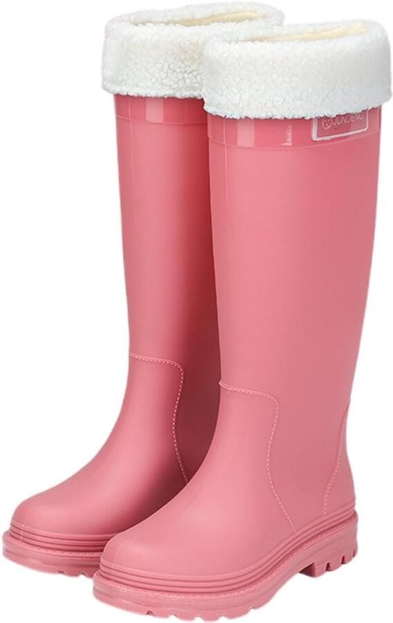 Dames Regenlaarzen Hoge Sok Laarzen Buiten Activiteiten Voering Van Fleece Kniehoog Bruin