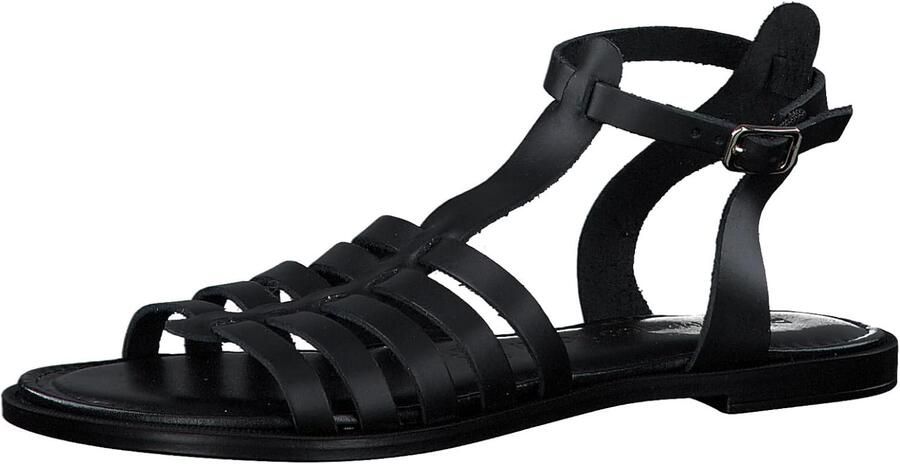Dames Romeinse Platte Sandalen Leer Zwart