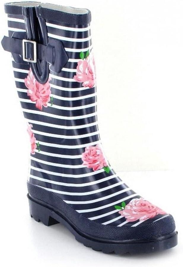 Dames Rubberlaarzen Waterdichte laarzen Dagelijks gebruik Antislipzool ¾ schacht Blauw met rozenprint