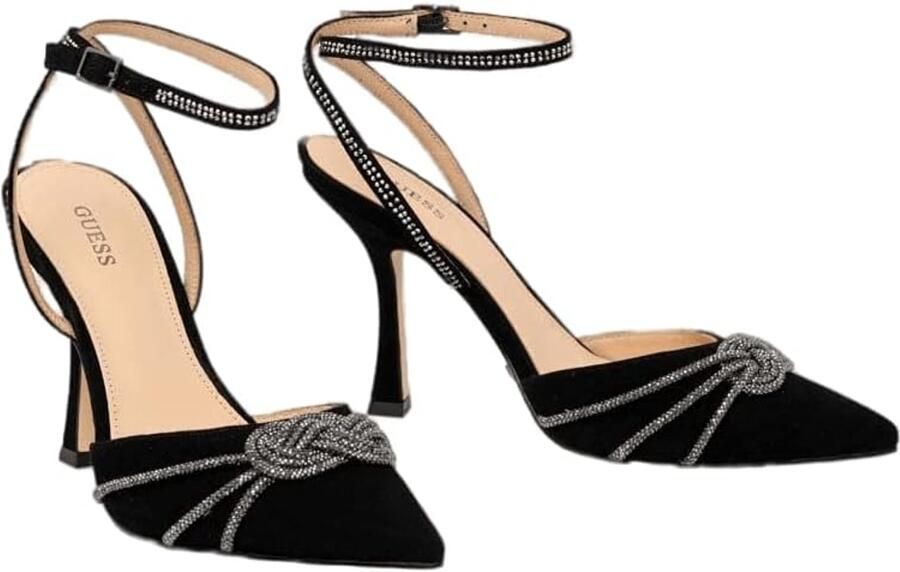 Guess Zwarte Satijnen Sandalen met Puntige Neus en 9 7 cm Hak Black Dames
