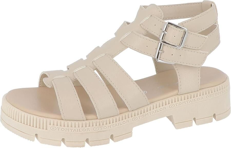 Dames Sandalen Beige Comfortabele Blokhak met Klittenband