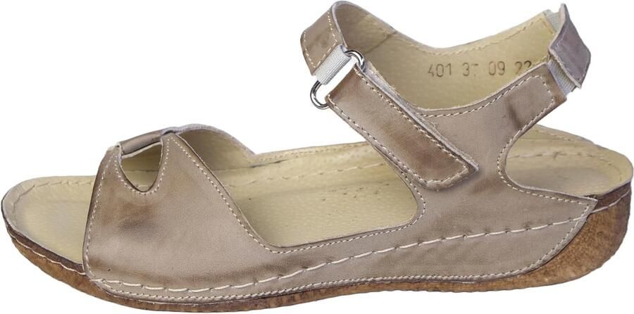 Dames Sandalen Beige Leer Handgemaakt met Klittenband