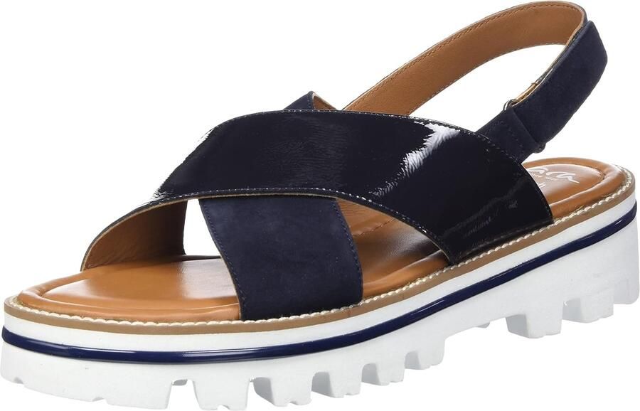Dames Sandalen Blauw Leer Slip-On Blokhak Open Teen