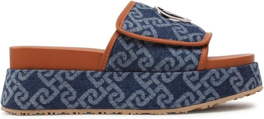 Dames sandalen blauw met klittenband en plateauzool