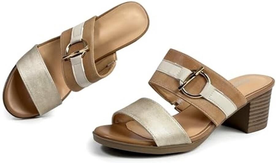 Dames Sandalen Elegante Open Mules met Blokhak Bruin