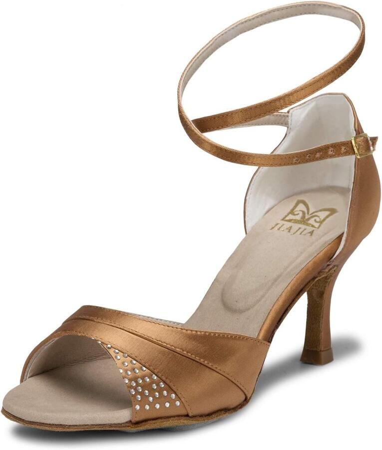 Dames sandalen flared heel super satijn met rhinestones perfect voor dansen ShopVlot