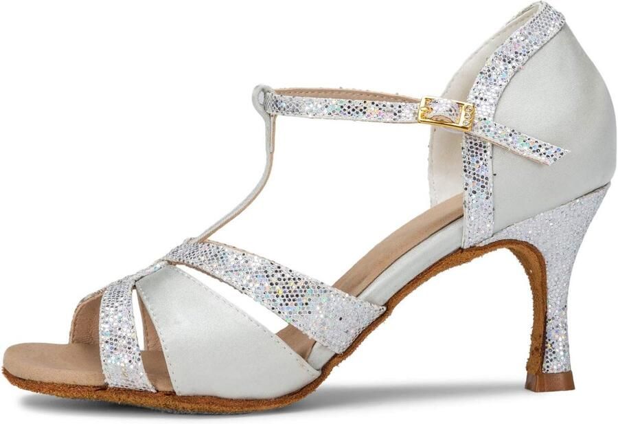Dames sandalen flared heel super satijn sprankelend glitter perfect voor dansen ShopVlot