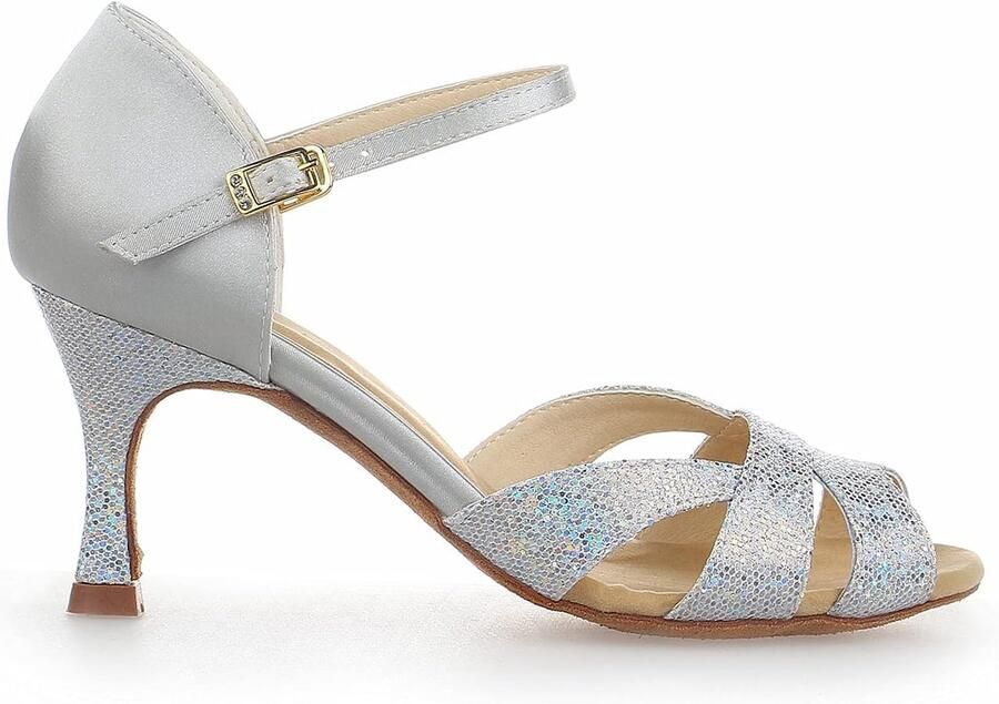 Dames Sandalen Flared Heel Super Satijn Sprankelende Glitter Perfect voor Dansen ShopVlot