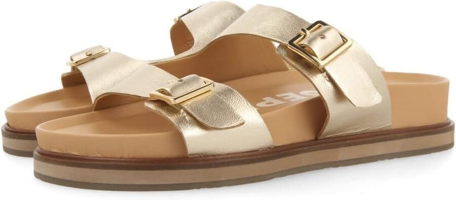 Dames Sandalen Goud Leer met Gesp Comfortabel & Stijlvol