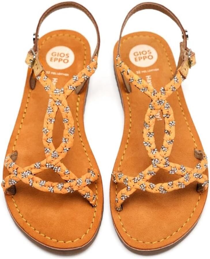Dames Sandalen Jute & Leer Enkelband Geel