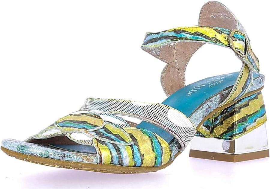 Dames Sandalen Leer Blokhak Klittenband Blauw