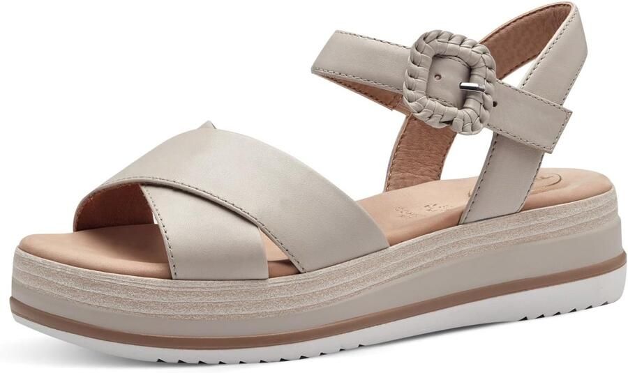 Dames Sandalen Leer Comfort Pasvorm Klittenband Lichtgrijs