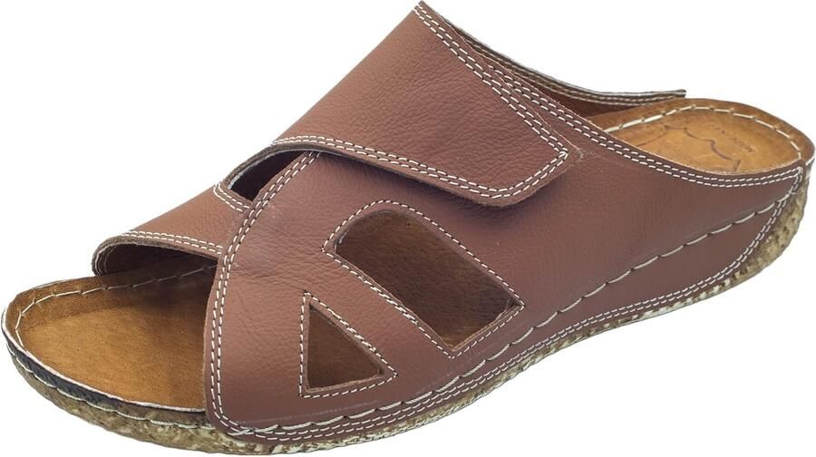 Dames Sandalen Leer Handgemaakte Pantoletten met Klittenband Zomer Comfort