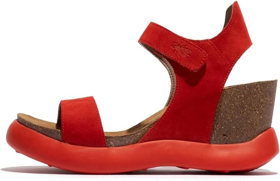 Dames Sandalen Leer Rode Wedge Hak