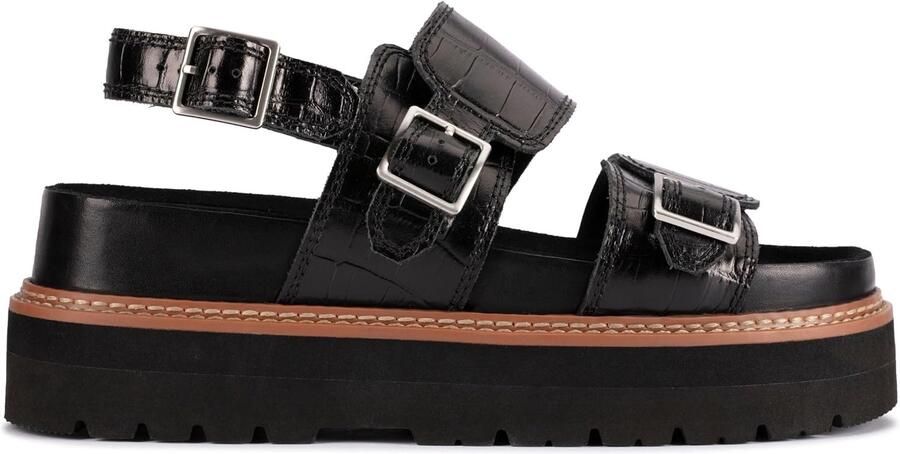 Dames Sandalen Leer Zwart Comfortabele Zomer Schoenen