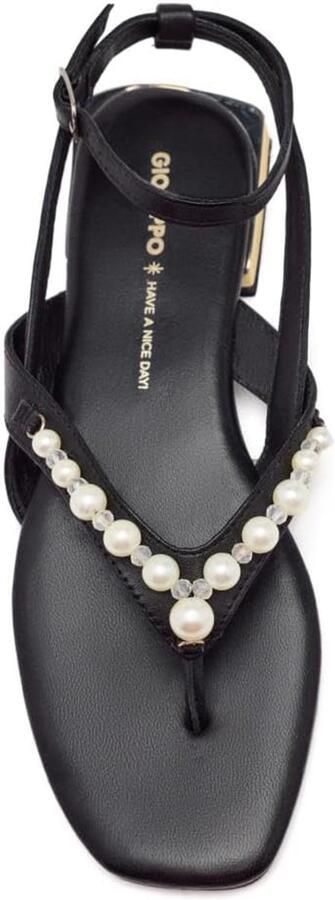 Dames Sandalen Leer Zwart met Sieraden