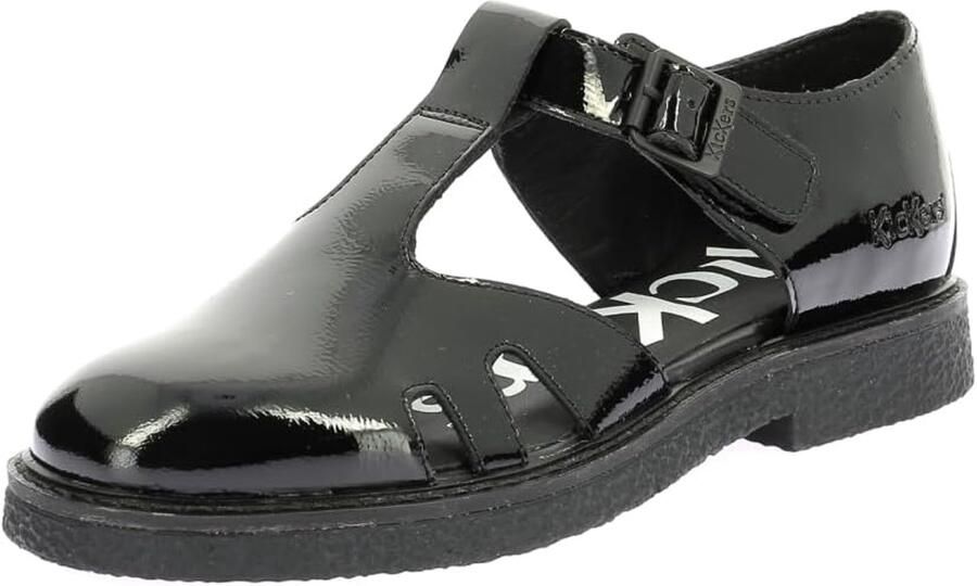 Dames Sandalen Leer Zwart Platte Zool Gesp Sluiting